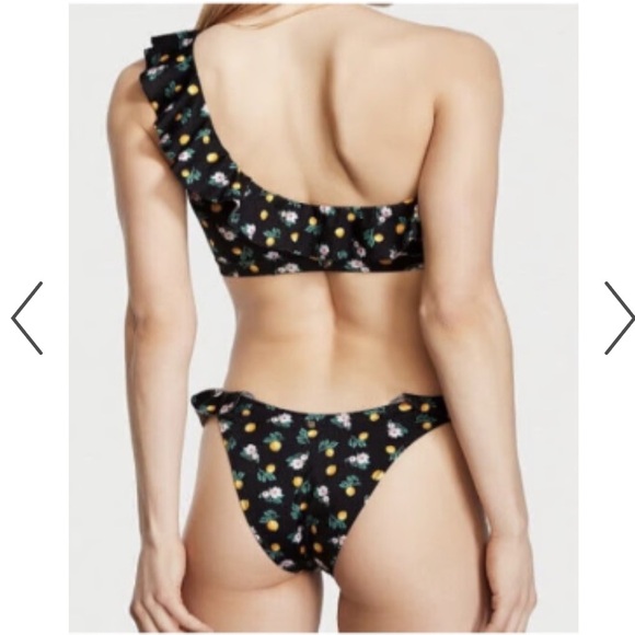 NWT Victoria's Secret itsy ruffle bikini BOTTOM AND TOP black lemon floral - Picture 2 of 16